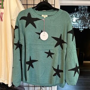 Umgee Green Sweater with Black Star Design